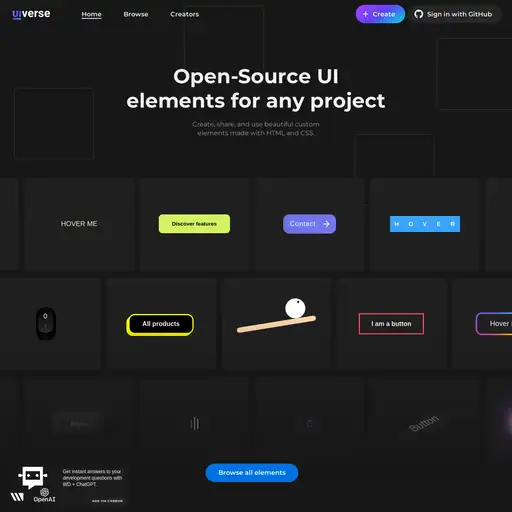 Screenshot of UIverse website