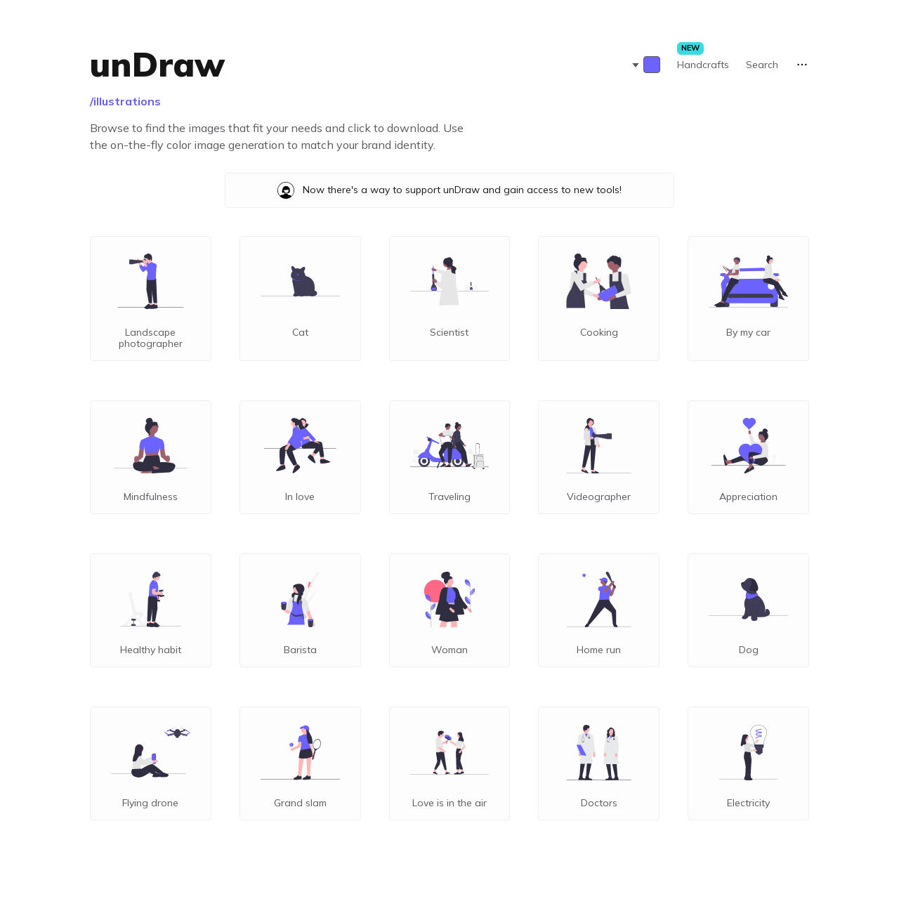 Screenshot of unDraw website