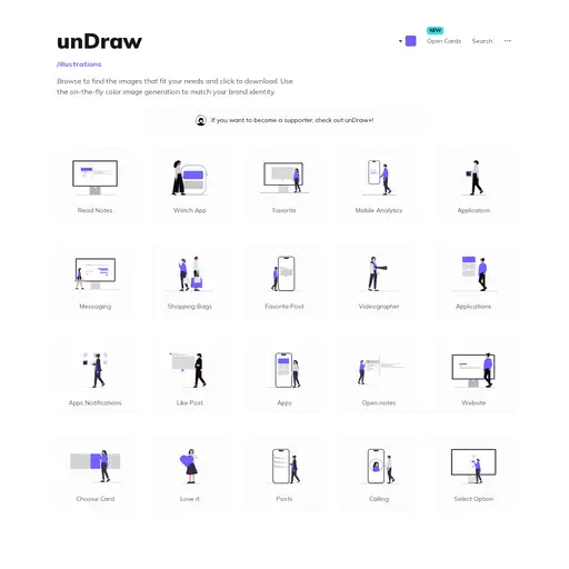 Screenshot of unDraw website