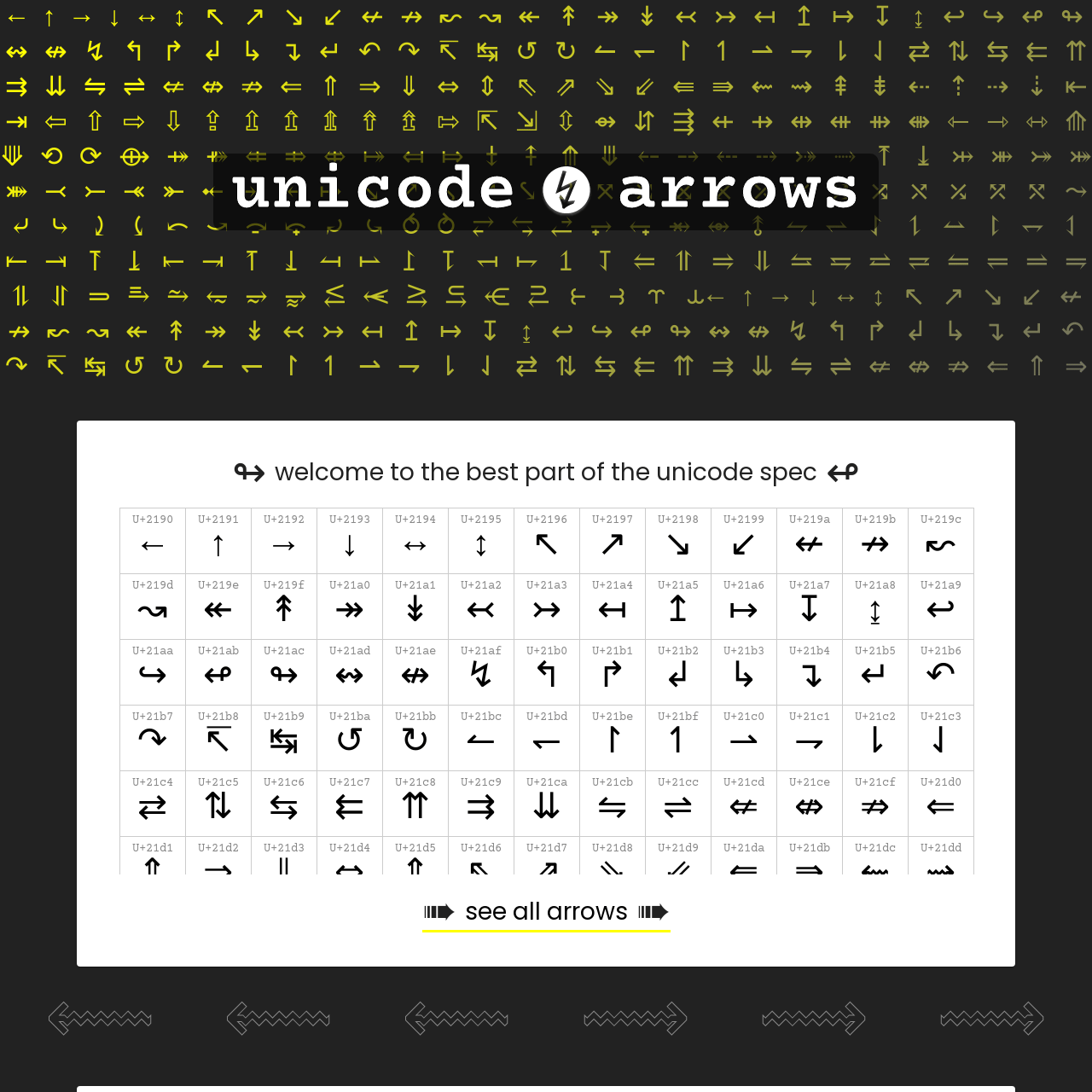 Screenshot of Unicode Arrows website