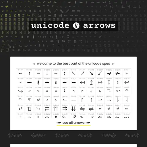 Screenshot of Unicode Arrows website