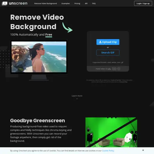 Screenshot of Unscreen website