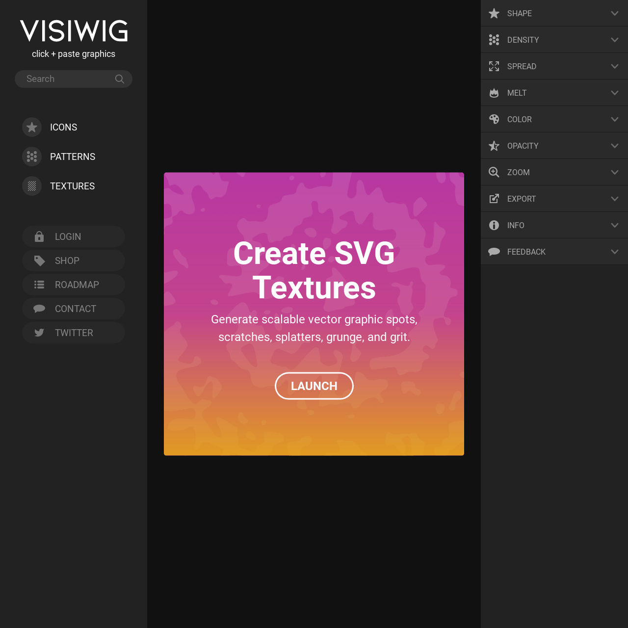 Screenshot of Visiwig SVG Texture Generator website