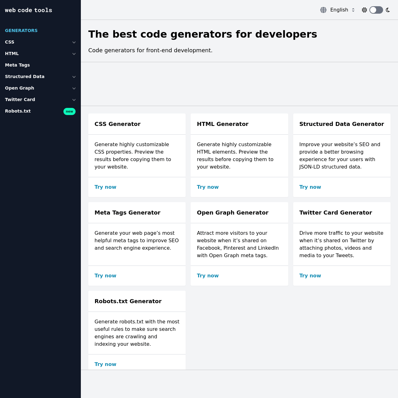 Screenshot of Web Code Tools website