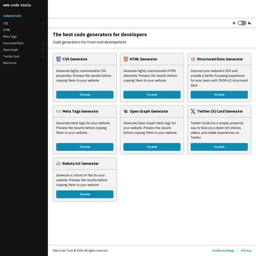 Screenshot of Web Code Tools website