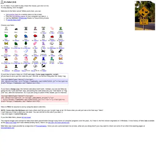 Screenshot of Web Neko website