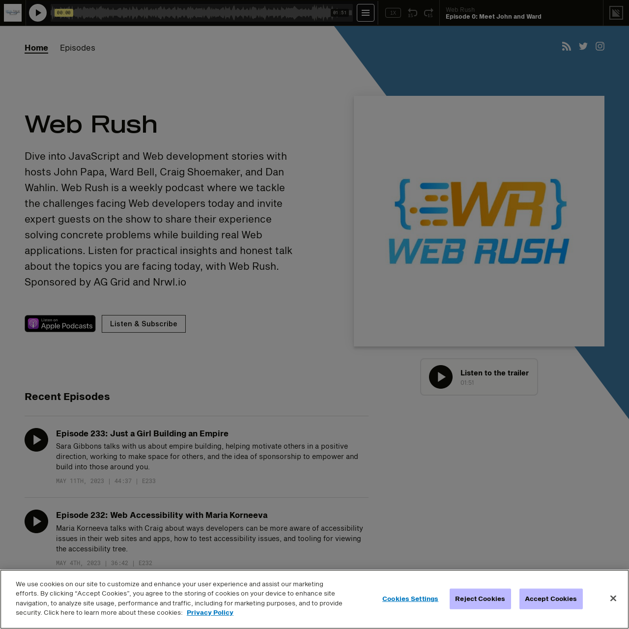 Screenshot of Web Rush Podcast website