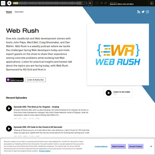 Screenshot of Web Rush Podcast website