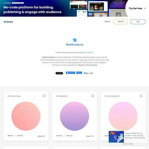 Screenshot of WebGradients website