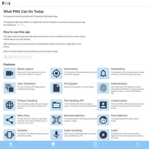 Screenshot of What PWA Can Do Today website