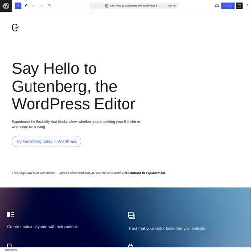 Screenshot of WordPress Gutenberg Demo website