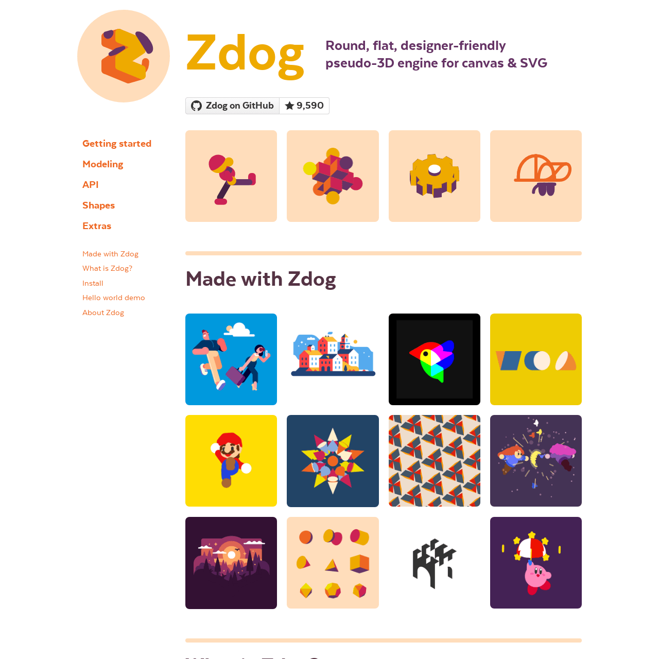 Screenshot of Zdog website